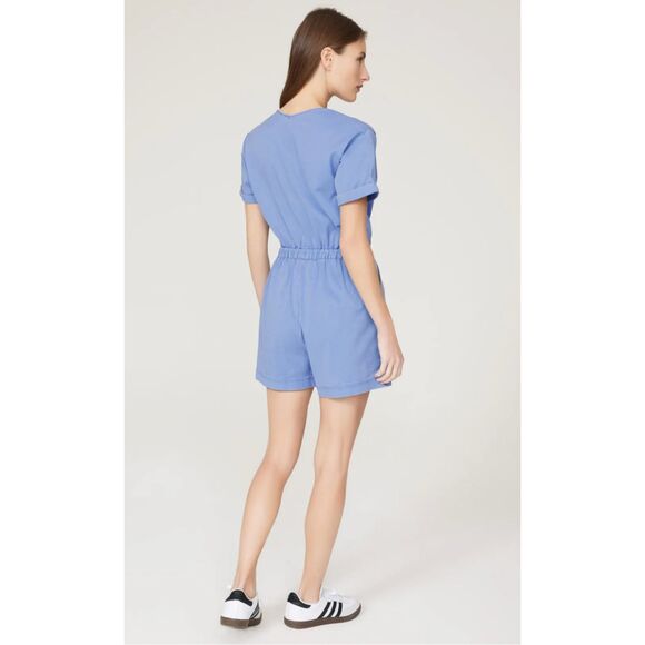 Splendid NWT Azure Blue Emerson Zip Front Casual Short Sleeve Utility Romper XS - Picture 3 of 16